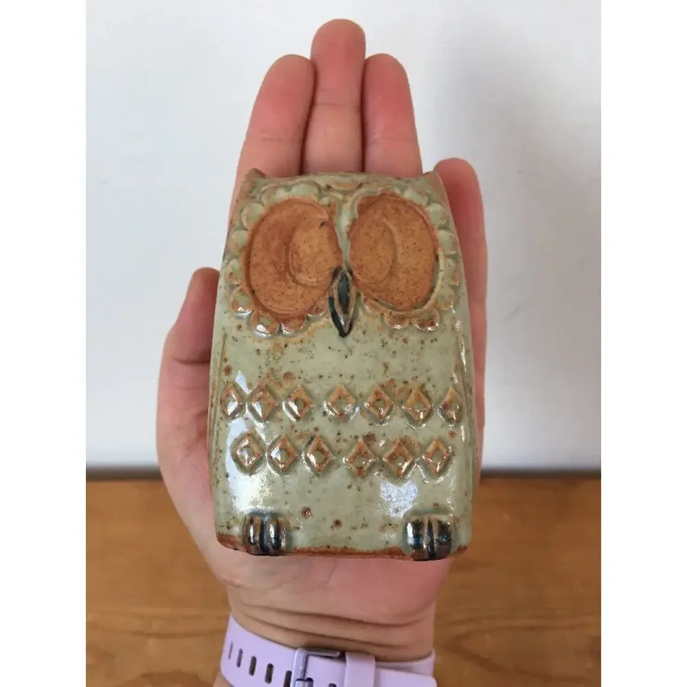 Vtg Japan Glazed Stoneware Ceramic Owl Figure Salt Or Pepper Spice Shaker 3.5